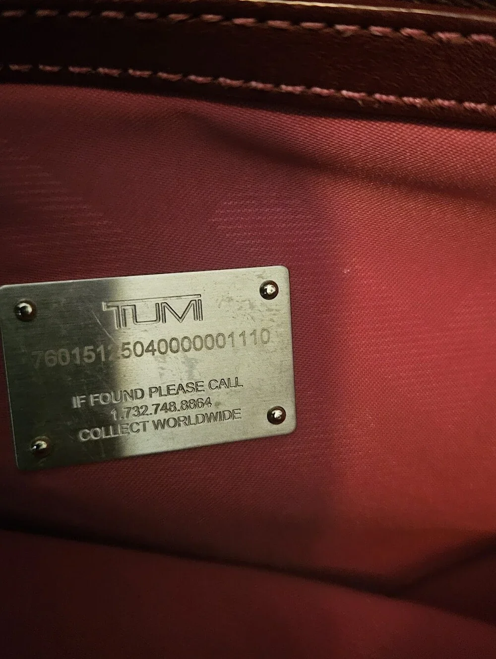 Tumi Signature Monogram laptop tablet tote bag maroon pink lining